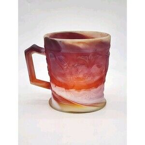 Vintage Imperial Glass Robin Red Slag Mug Flower Stamped On Bottom